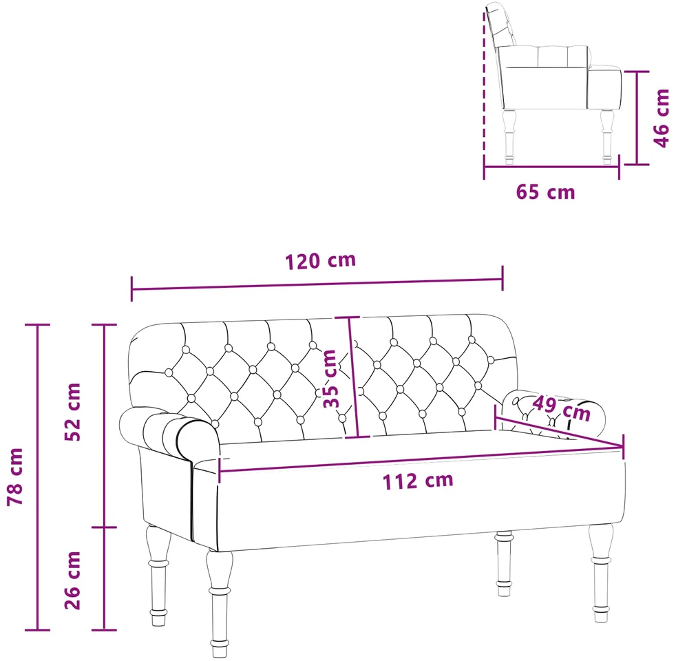 Sofa Minkštas kampas su mygtukų apmušalais Ruda 120 x 65 x 78 cm