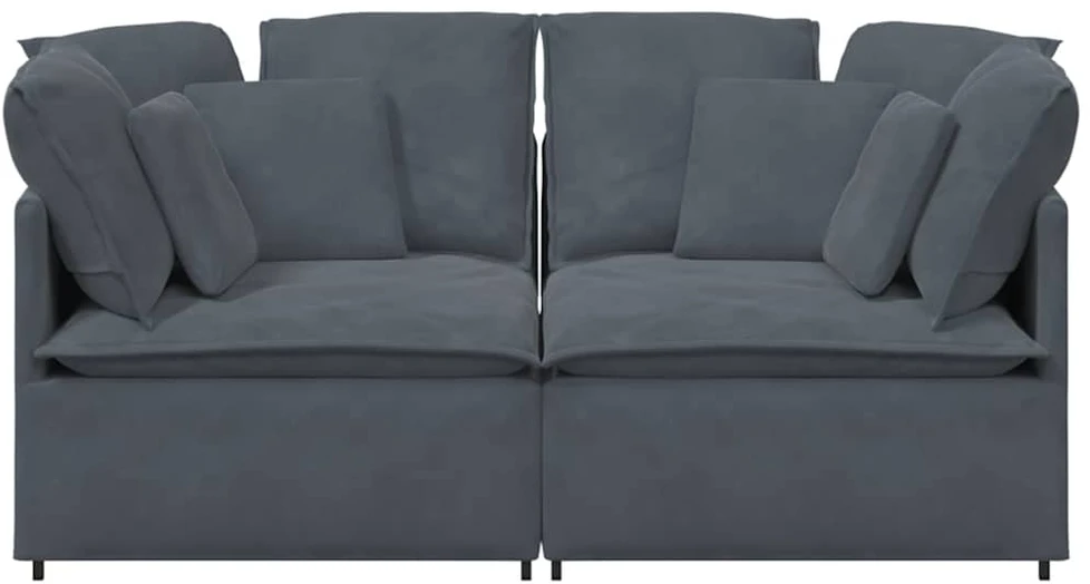 Modulinė sofa su pagalvėlėmis, aksominė, tamsiai pilka