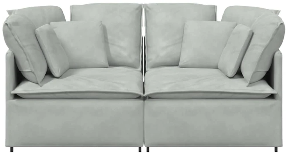 Modulinė sofa su pagalvėlėmis, aksominė, šviesiai pilka