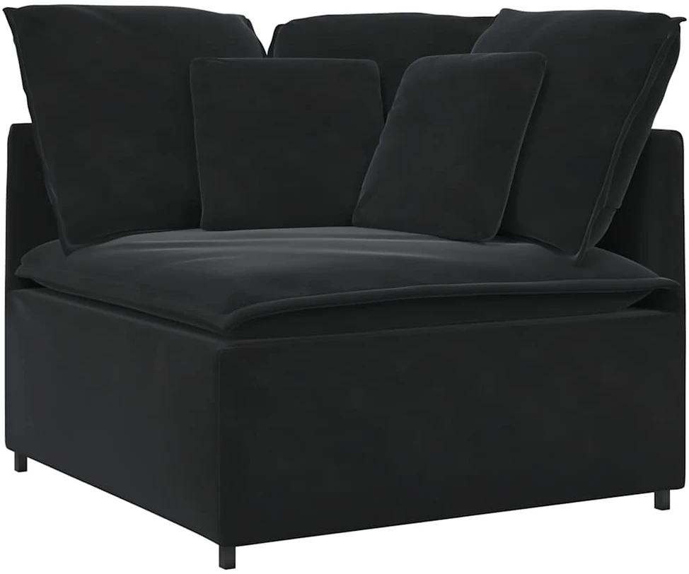 Modulinė sofa su pagalvėlėmis, aksominė, juoda