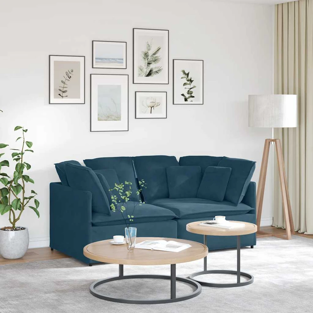 Modulinė sofa su pagalvėlėmis, aksominė, mėlyna