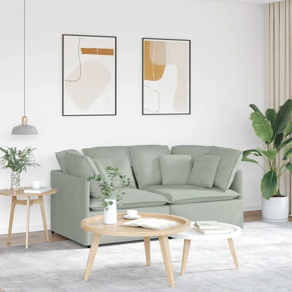 Modulinė sofa su pagalvėlėmis, aksominė, šviesiai pilka