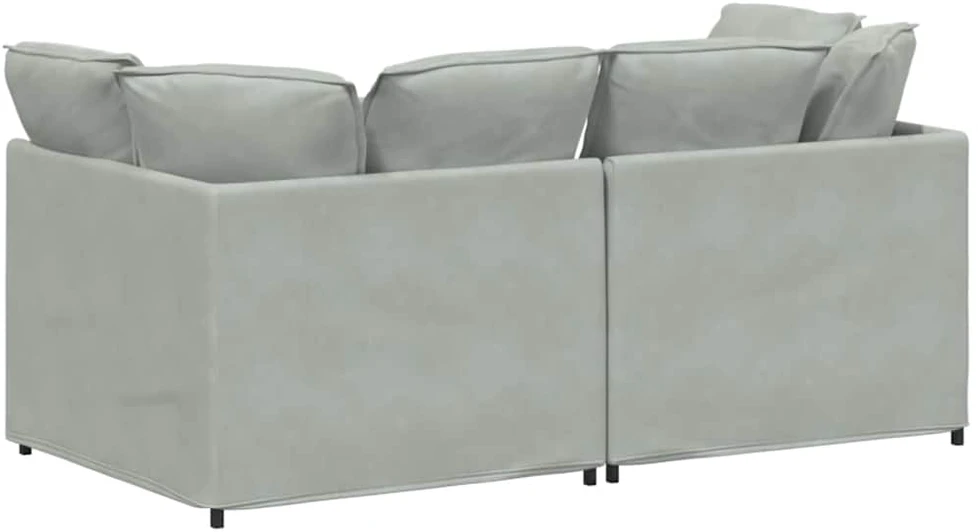 Modulinė sofa su pagalvėlėmis, aksominė, šviesiai pilka