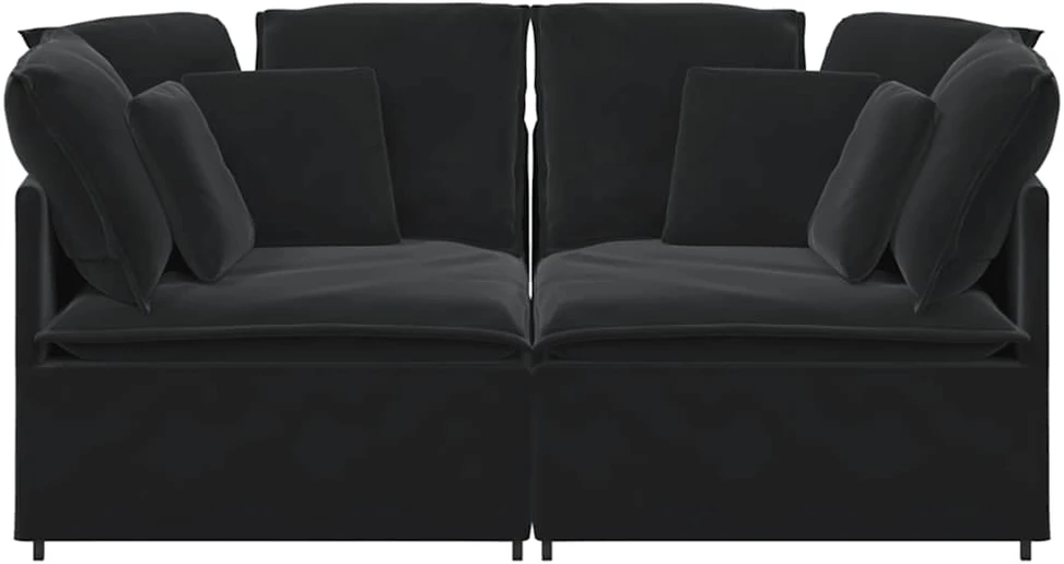 Modulinė sofa su pagalvėlėmis, aksominė, juoda
