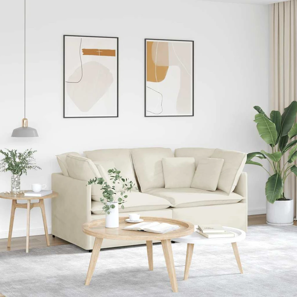 Modulinė sofa su pagalvėlėmis, aksominė, kreminės spalvos