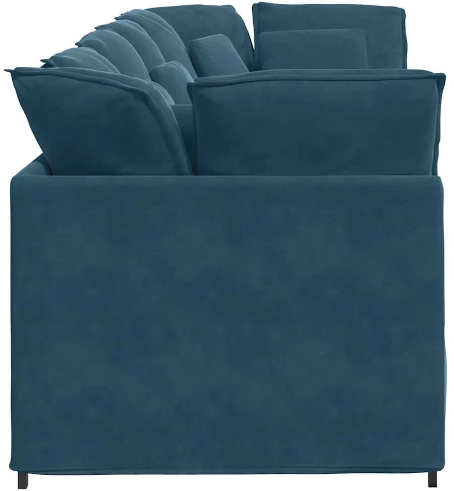 Modulinė sofa su pagalvėlėmis, aksominė, mėlyna