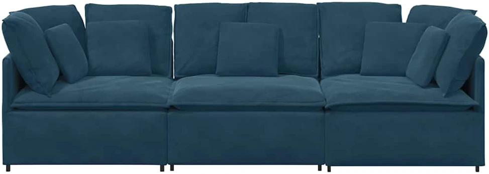 Modulinė sofa su pagalvėlėmis, aksominė, mėlyna