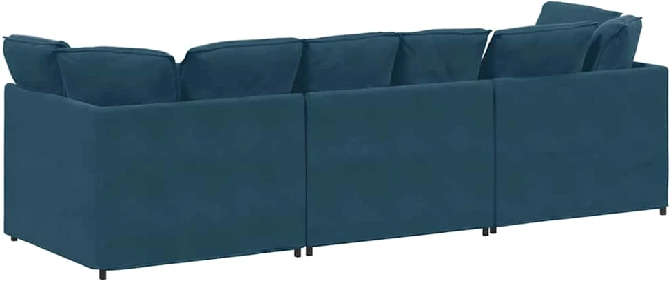 Modulinė sofa su pagalvėlėmis, aksominė, mėlyna