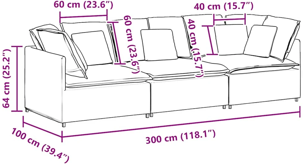Modulinė sofa su pagalvėlėmis, aksominė, mėlyna