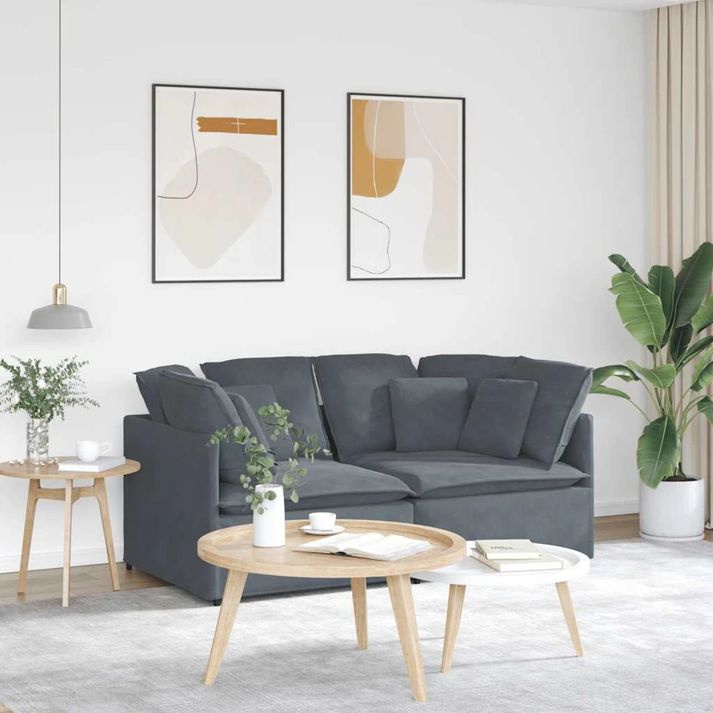 Modulinė sofa su pagalvėlėmis, aksominė, tamsiai pilka