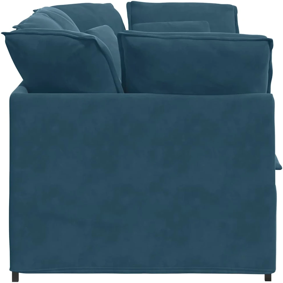 Modulinė sofa su pagalvėlėmis, aksominė, mėlyna