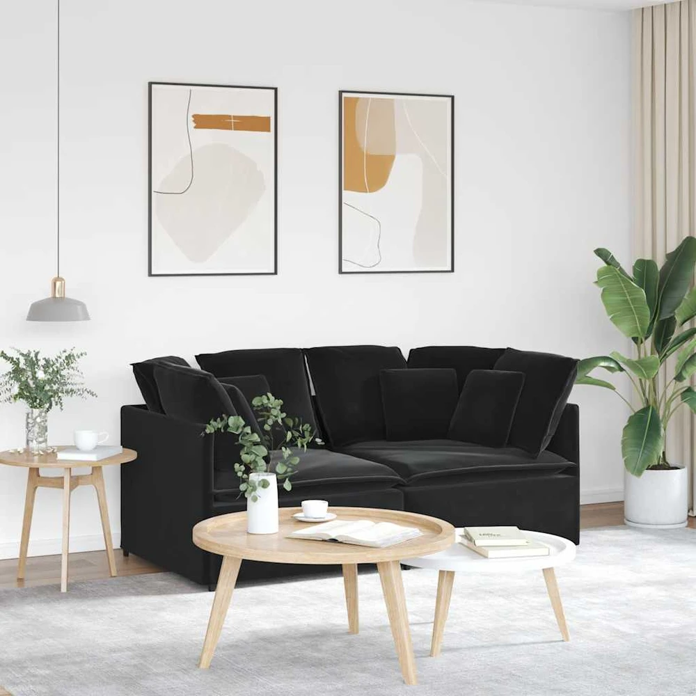 Modulinė sofa su pagalvėlėmis, aksominė, juoda