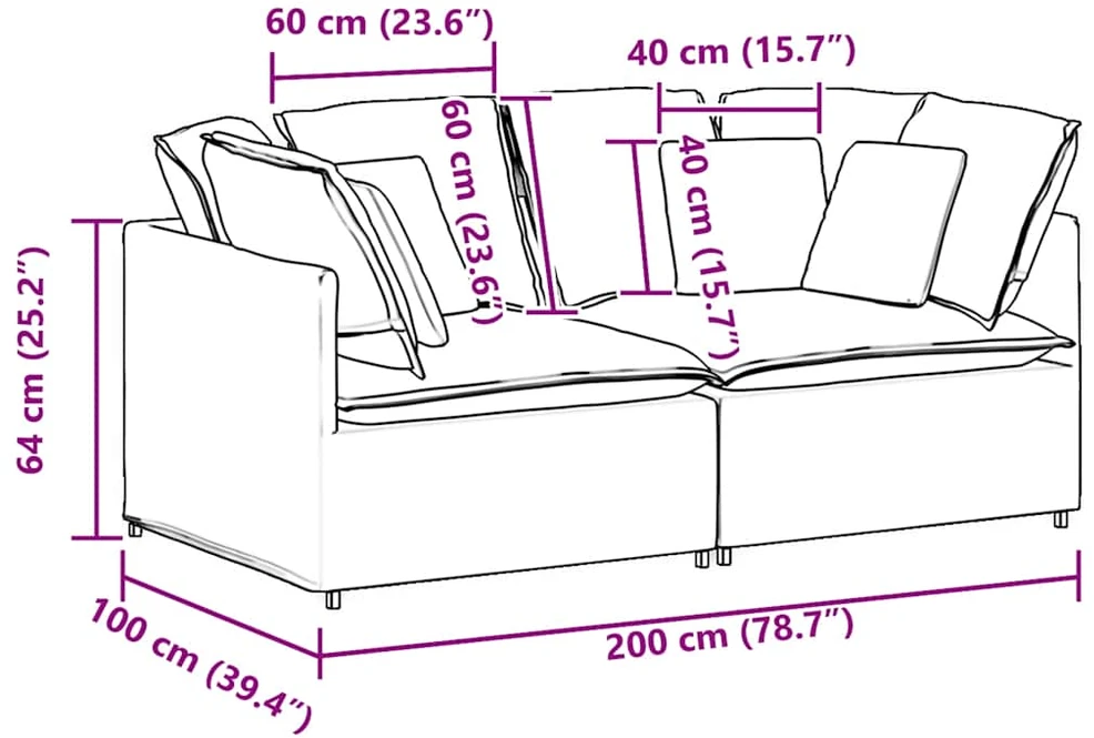 Modulinė sofa su pagalvėlėmis, aksominė, juoda