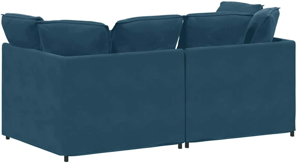 Modulinė sofa su pagalvėlėmis, aksominė, mėlyna
