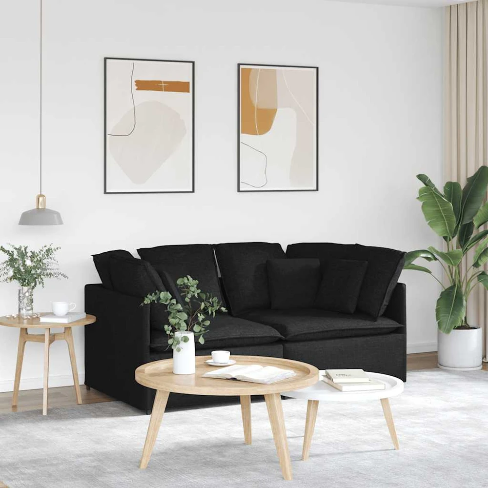 Modulinė sofa su pagalvėlėmis, audinys, juoda