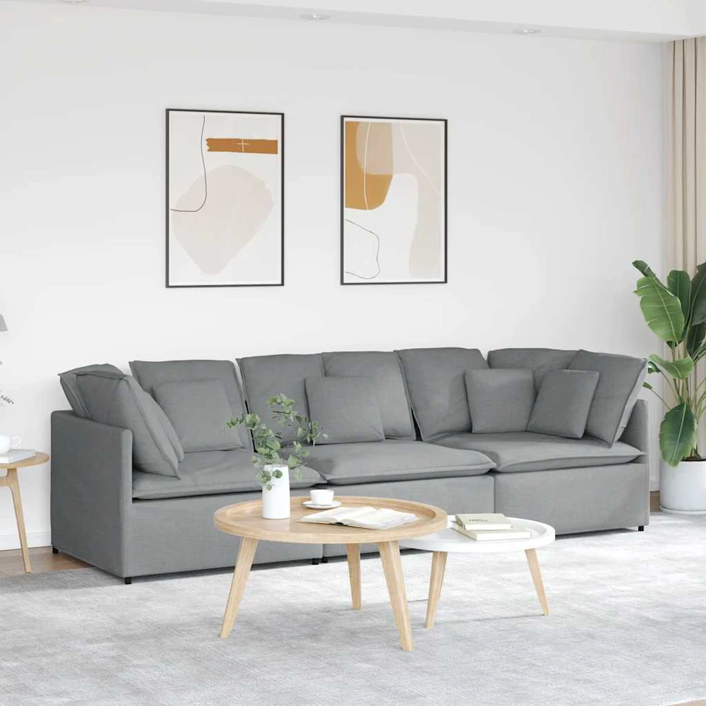 Modulinė sofa su pagalvėlėmis, audinys, šviesiai pilka
