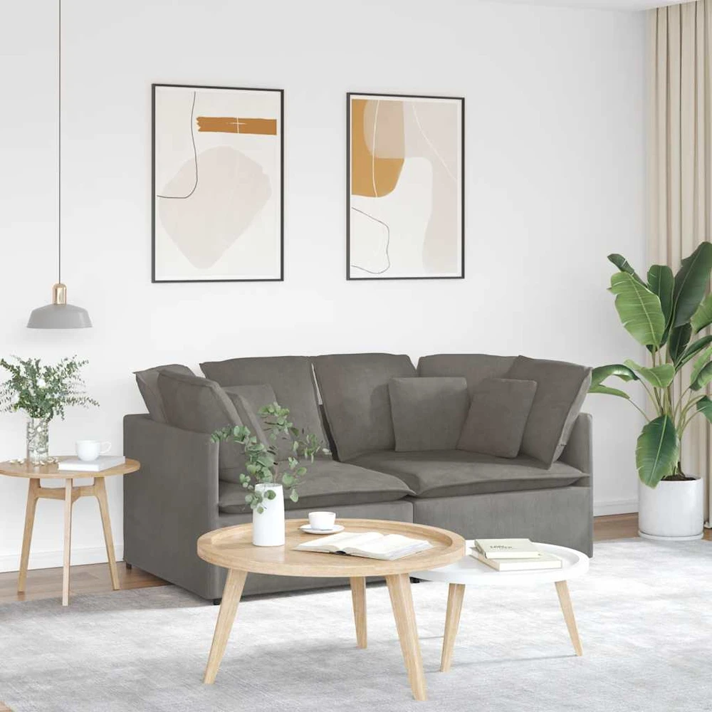 Modulinė sofa su pagalvėlėmis, šviesiai pilka, velvetas, audinys