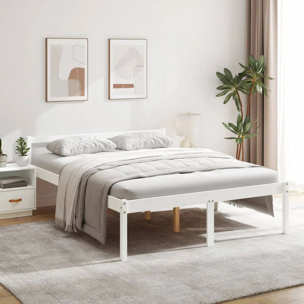 Lova senjorams, balta, 160x200cm, pušies medienos masyvas