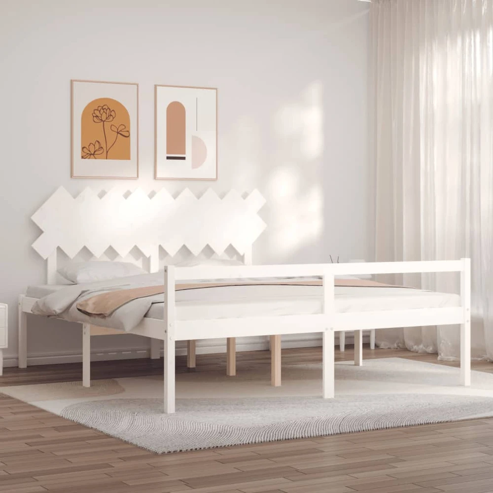 Lova senjorams su galvūgaliu, baltas, mediena, itin didelis
