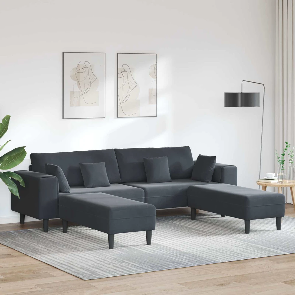 Sofa 3 vnt. Tamsiai pilka Aksomas