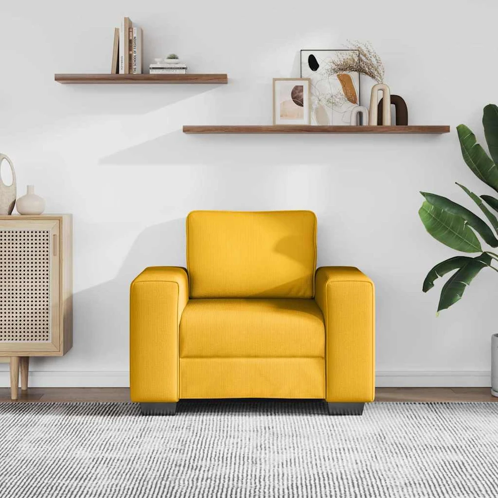 Sofa-kėdė, šviesiai geltona, 100x77x82 cm, velvetas, audinys