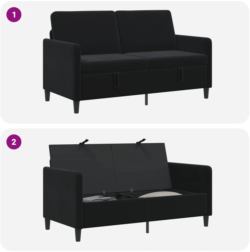 Sofa su saugojimo vieta 2 vietos Juoda 152 x 78 x 87 cm
