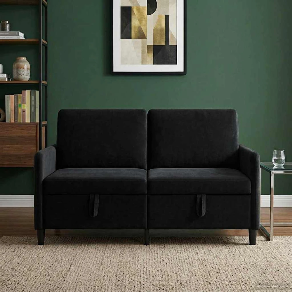Sofa su saugojimo vieta 2 vietos Juoda 152 x 78 x 87 cm