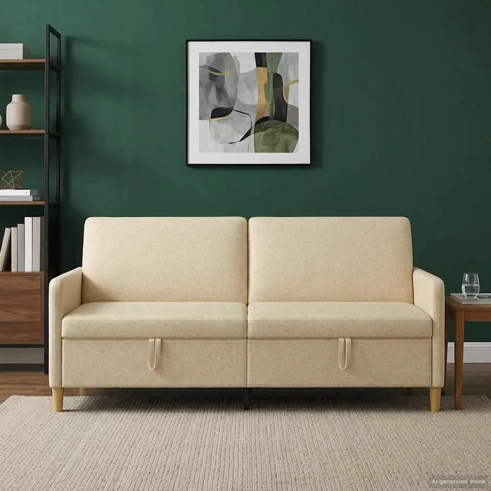 Sofa su saugojimo vieta Kreminė 192 x 78 x 87 cm Poliesteris