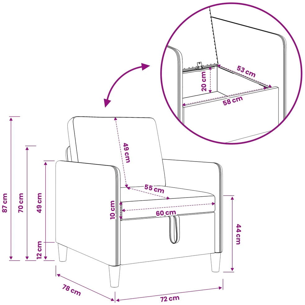 Sofa su saugojimo vieta Šviesiai pilka 72 x 78 x 87 cm