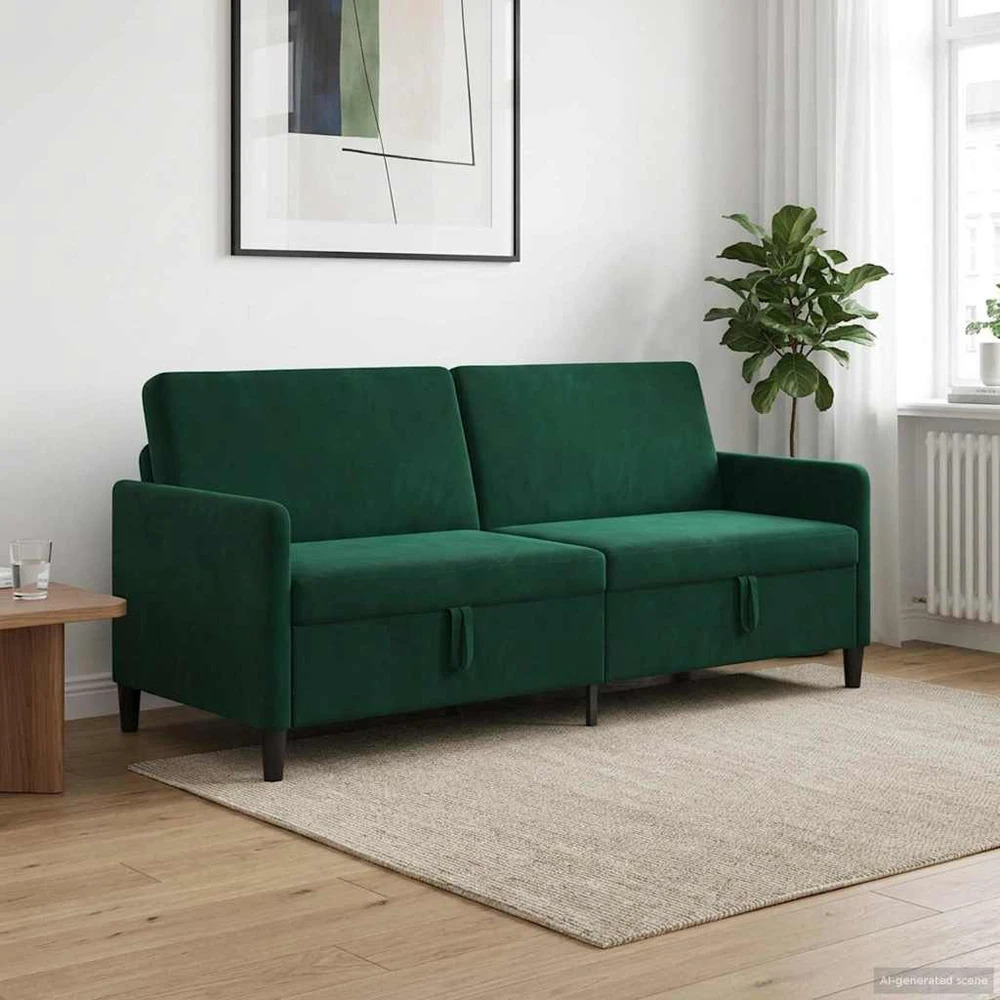 Sofa su saugojimo vieta Tamsiai žalia 192 x 78 x 87 cm