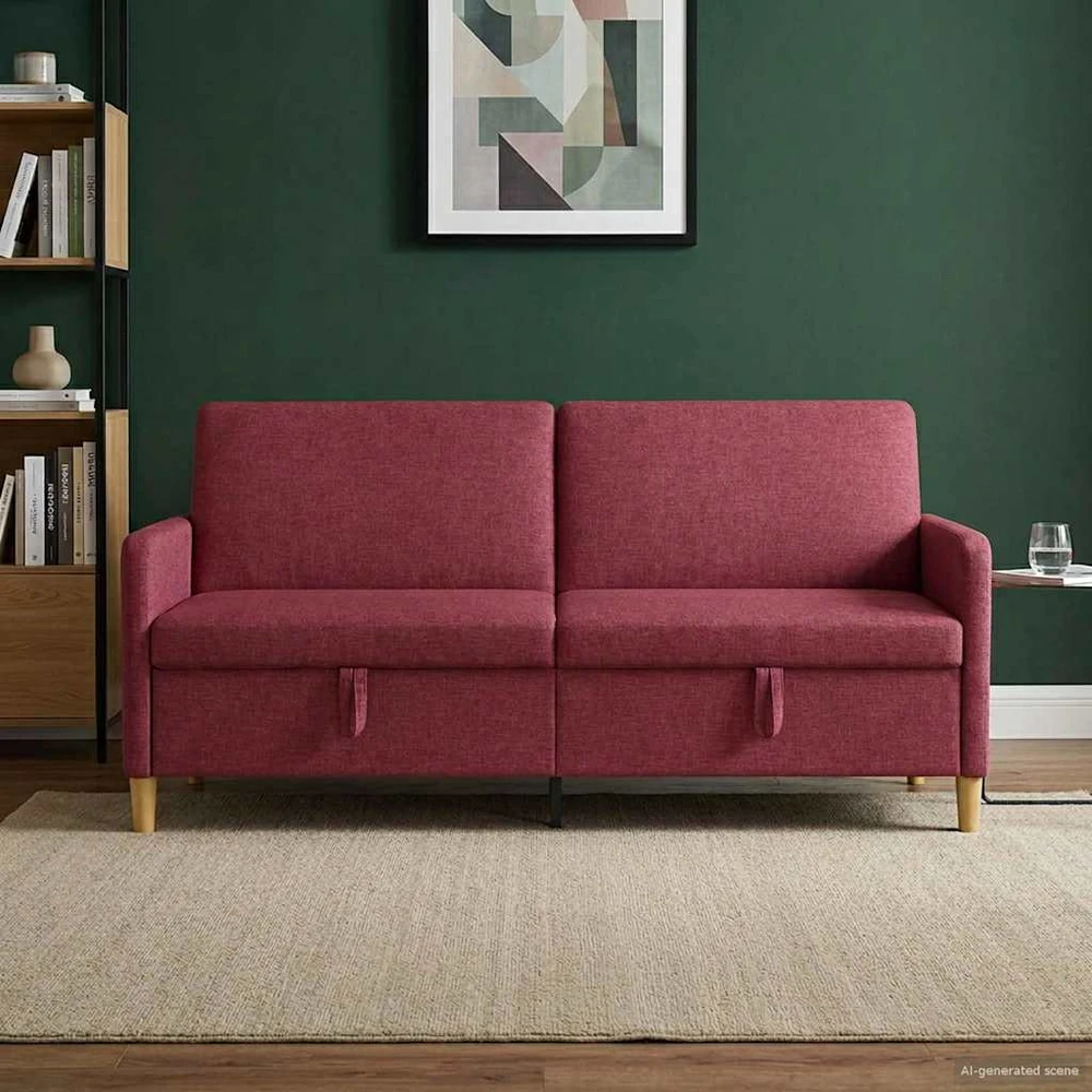 Sofa su saugojimo vieta Vyno raudona 192 x 78 x 87 cm