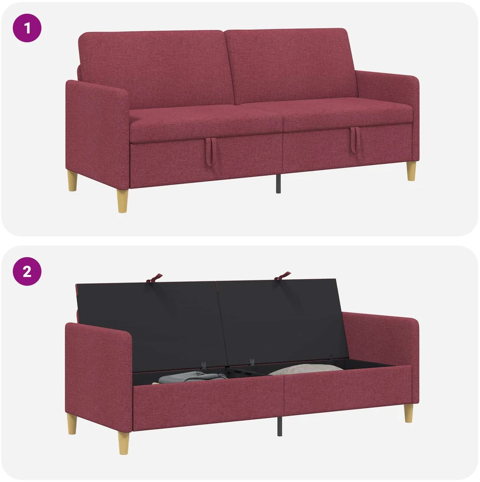 Sofa su saugojimo vieta Vyno raudona 192 x 78 x 87 cm