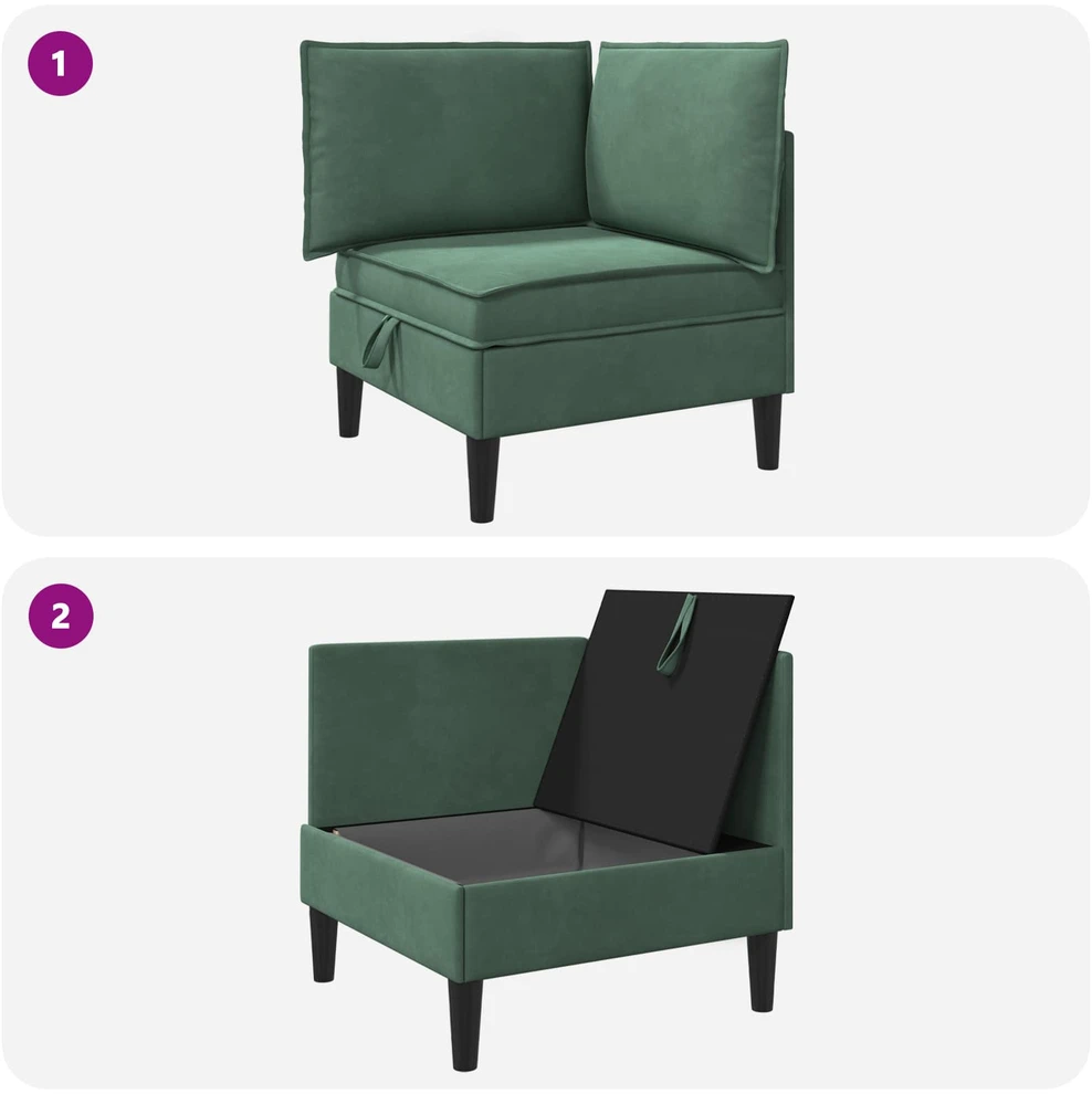 Sofa su saugojimu Jūrinė žalia Aksomas