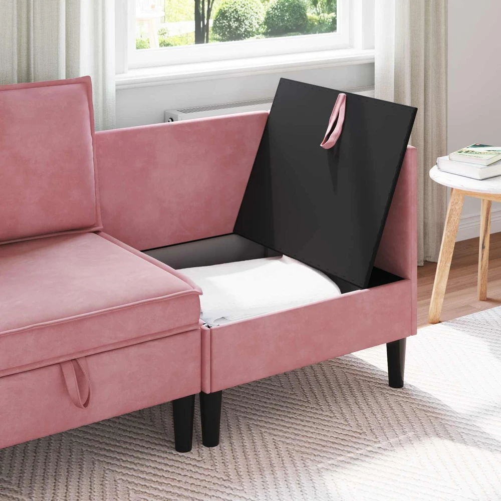 Sofa su saugojimu Rožinė Aksomas