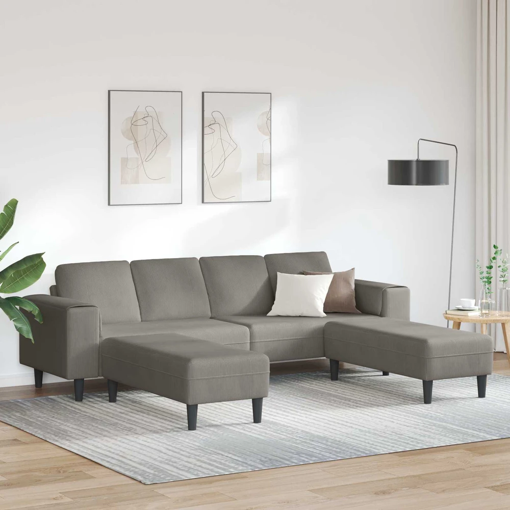 Sofa Šviesiai pilka 250 x 188 x 76 cm Kordūrinis audinys
