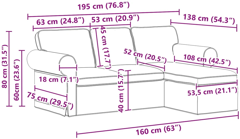 Sofa Tortora 195 x 138 x 80 cm audinys