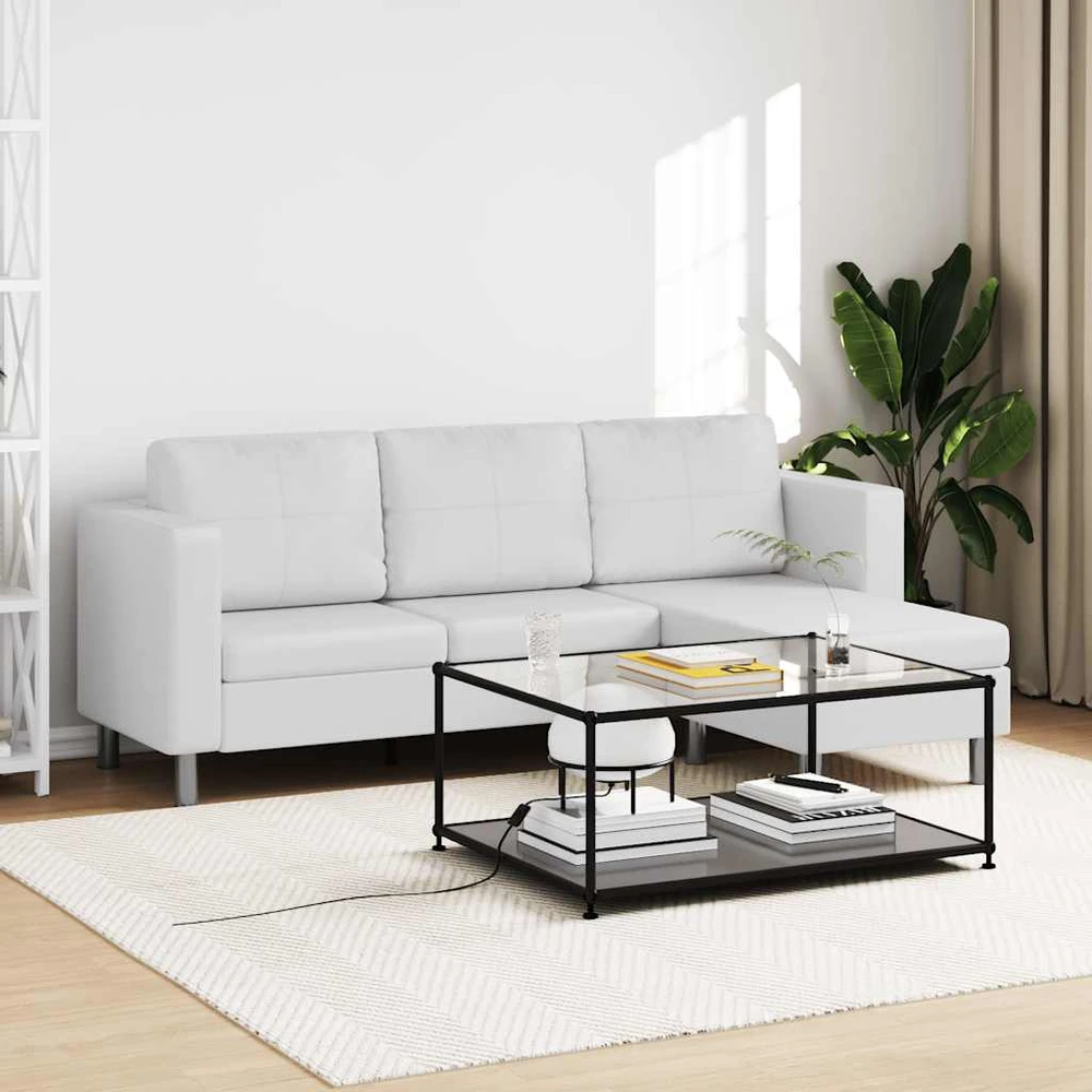 Sofa, trivietė, dirbtinė oda, balta