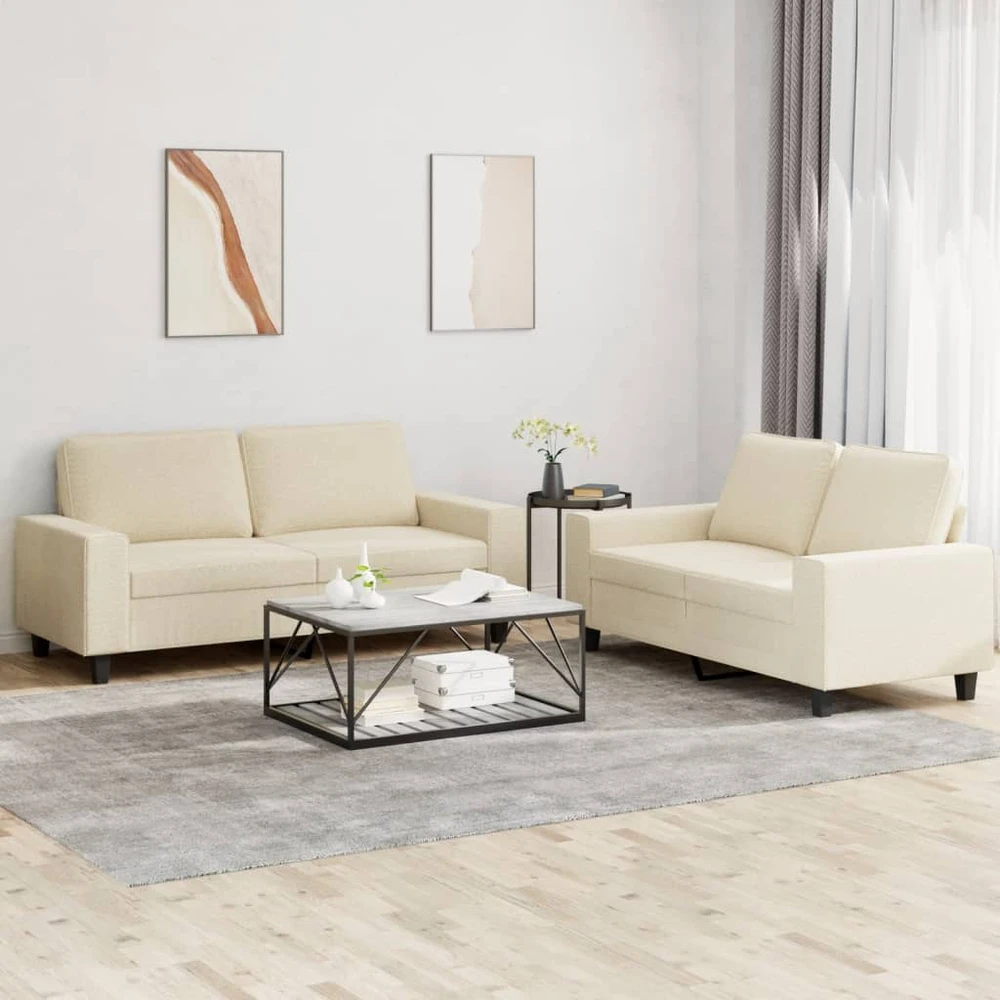 Sofa Sofos komplektas, 2 dalių, kreminės spalvos, audinys