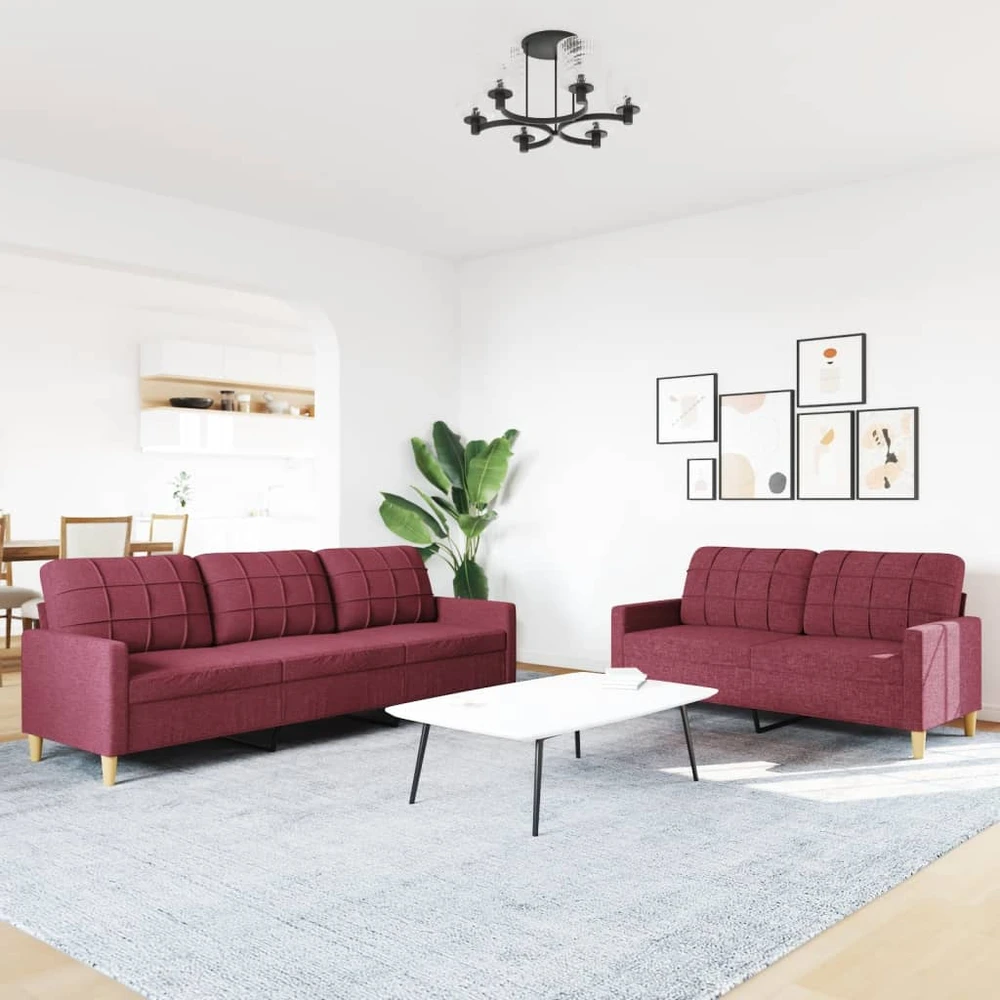 Sofa Sofos komplektas, 2 dalių, raudonojo vyno spalvos, audinys