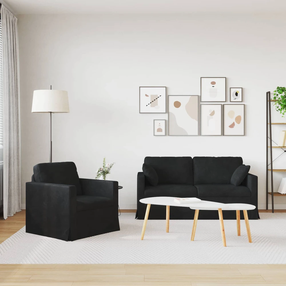 Sofa Sofos komplektas 2 vnt. 3 vietos Juoda 158 x 78 x 80 cm Aksomas