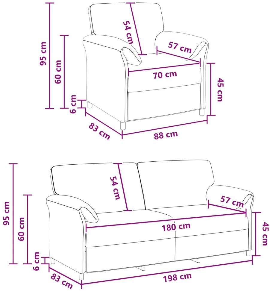 Sofa Sofos komplektas 2 vnt. Juoda Aksomas