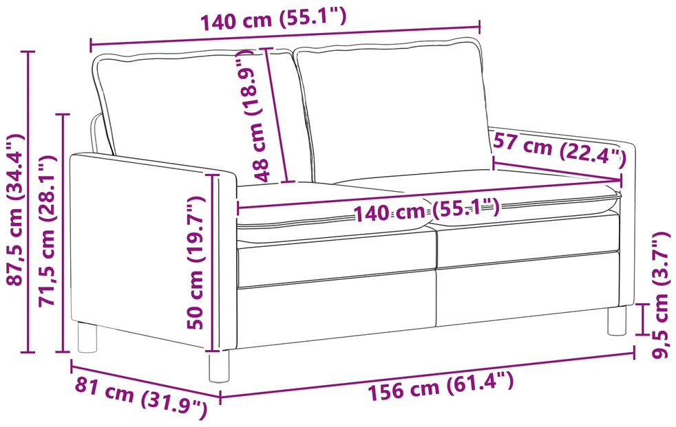 Sofa Sofos komplektas 2 vnt. Juoda Aksomas