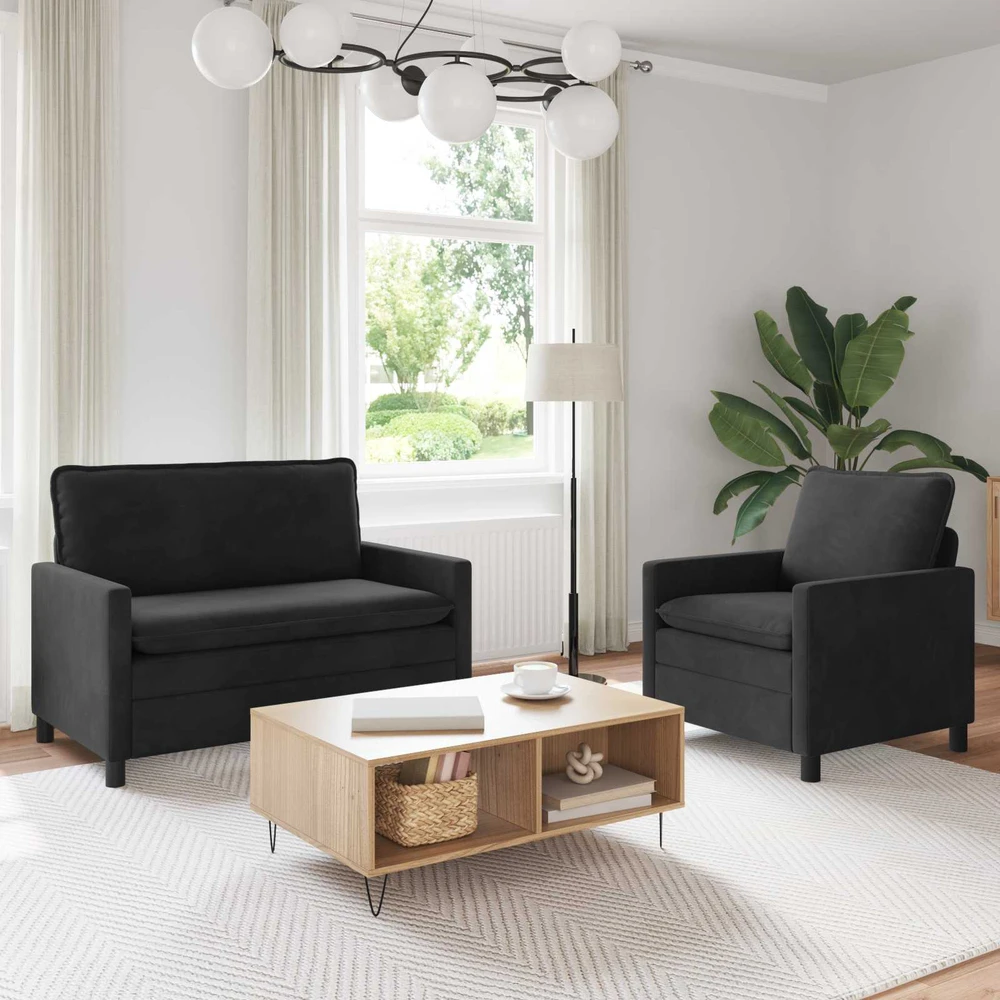Sofa Sofos komplektas 2 vnt. Juoda Aksomas
