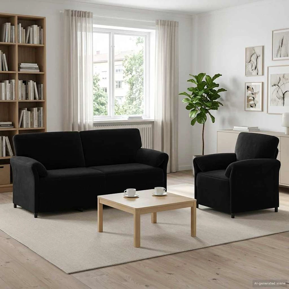 Sofa Sofos komplektas 2 vnt. Juoda Aksomas