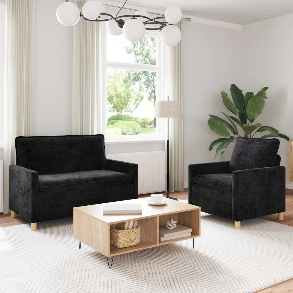 Sofa Sofos komplektas 2 vnt. Juoda Poliesteris