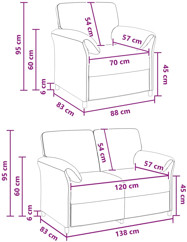 Sofa Sofos komplektas 2 vnt. Šviesiai pilka Aksomas