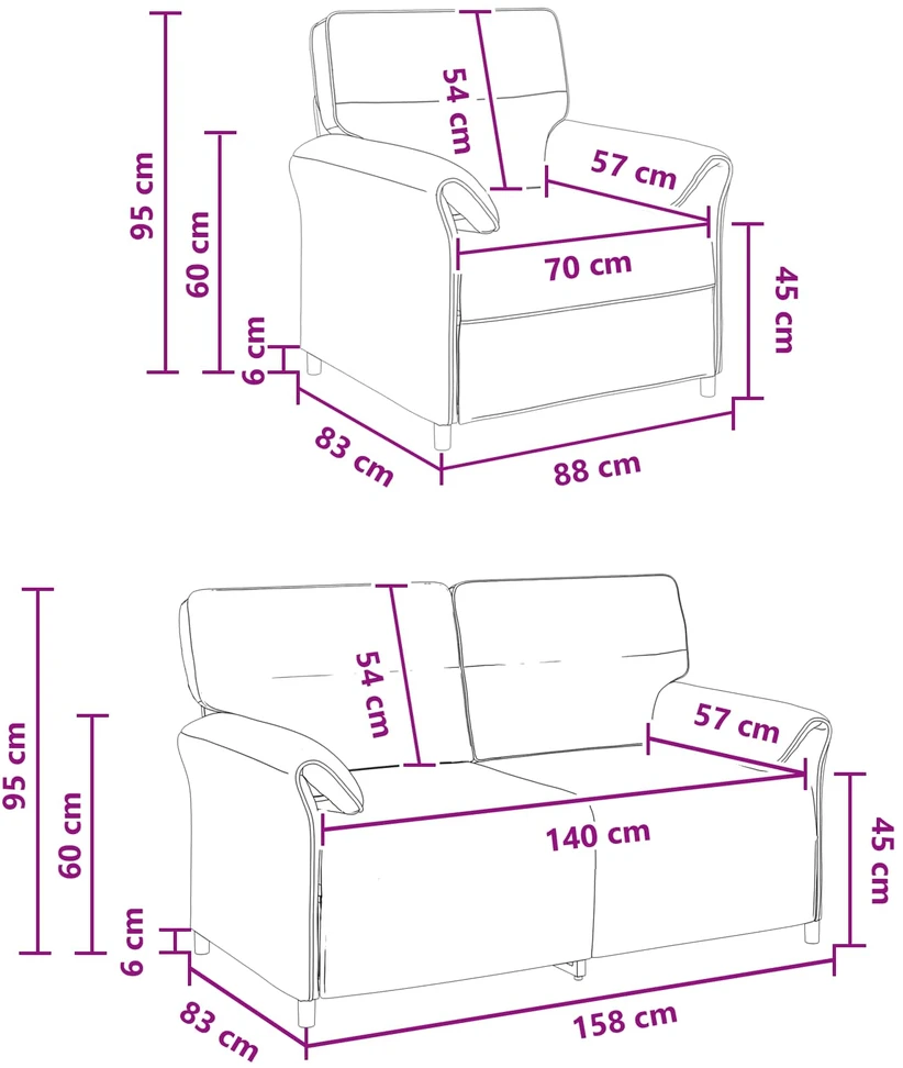 Sofa Sofos komplektas 2 vnt. Šviesiai pilka Audinys