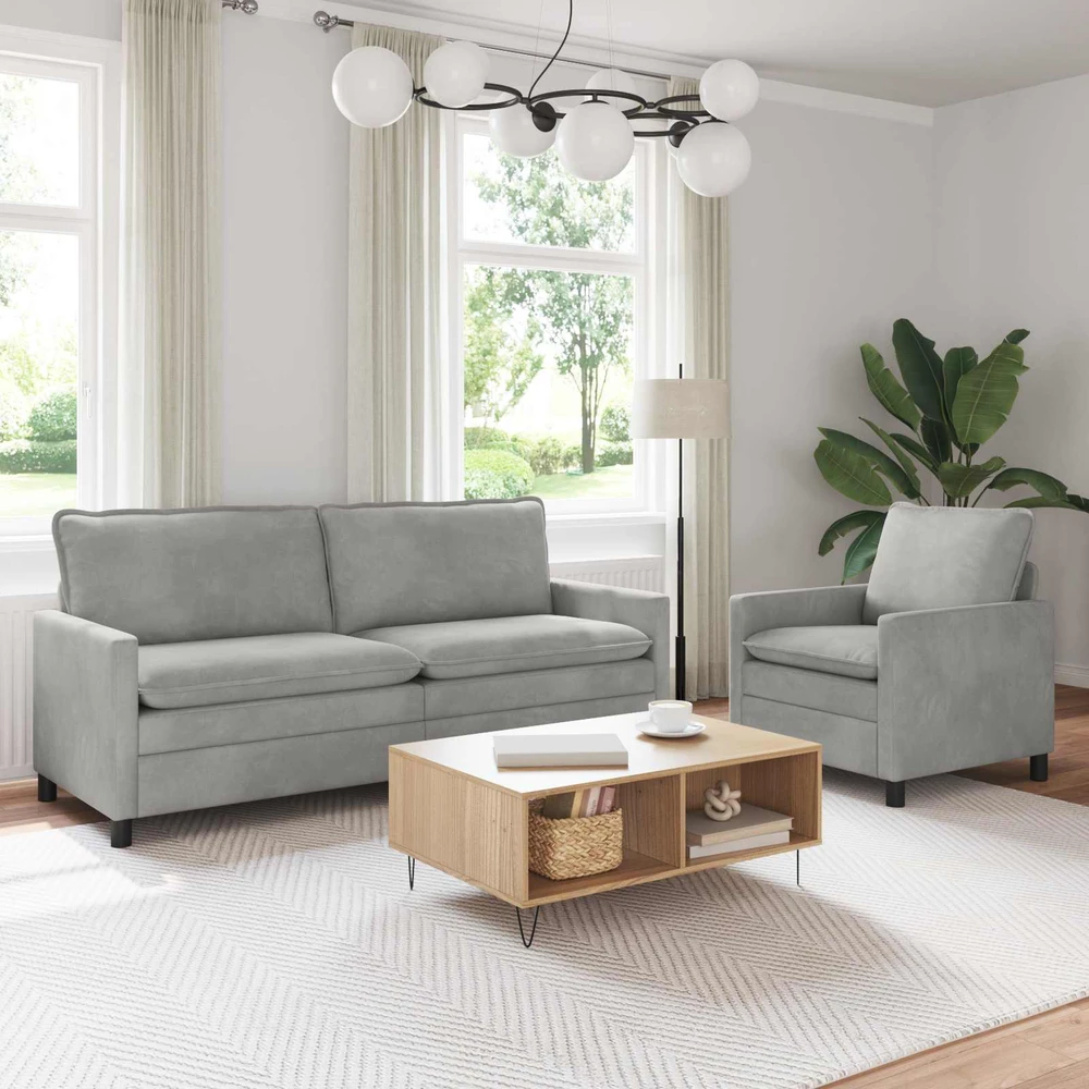 Sofa Sofos komplektas 2 vnt. Šviesiai pilka Aksomas