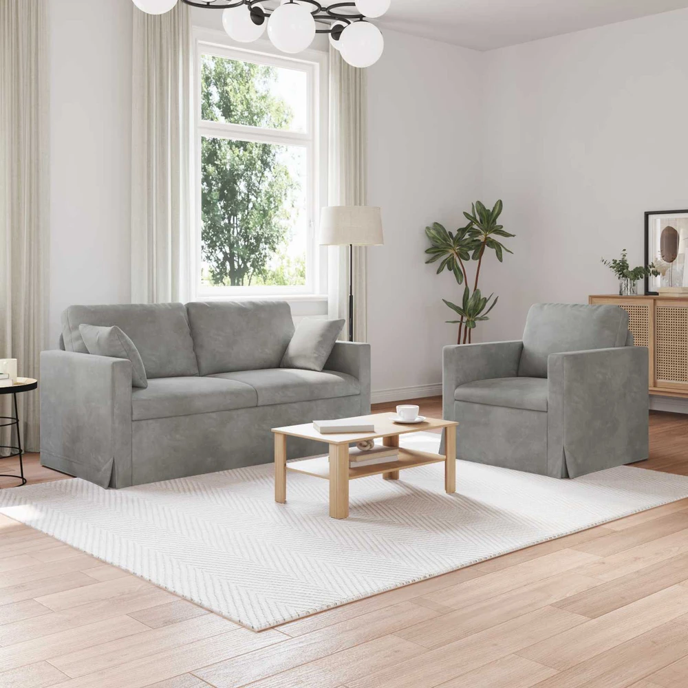 Sofa Sofos komplektas 2 vnt. Šviesiai pilka Aksomas