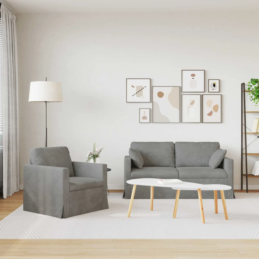 Sofa Sofos komplektas 2 vnt. Šviesiai pilka Aksomas